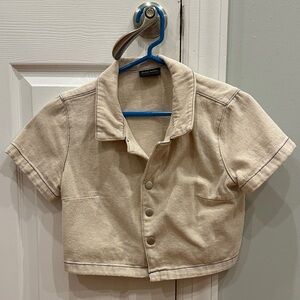 Beige Cropped Button-Up Shirt
